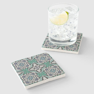 Turquoise Green Teal Blue Hip Bohemian Bali Art Stone Coaster