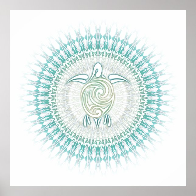 Turquoise Green Turtle Mandala Coastal Poster (Front)