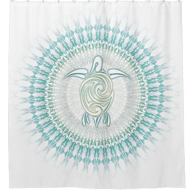 Turquoise Green Turtle Mandala Shower Curtain (Front)