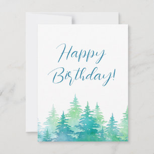 Turquoise Green Watercolor Evergreen Trees Card