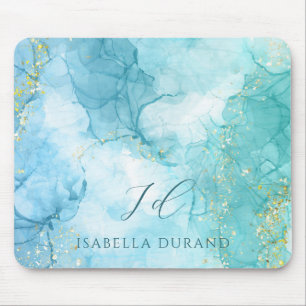 Turquoise Green watercolor Glitter Customizable Mouse Mat