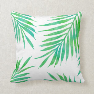 Turquoise Green Watercolor Palm Fronds Cushion