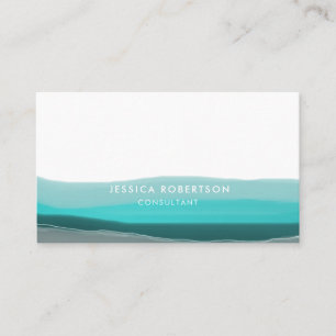 Turquoise Green Watercolor Waves Business Card