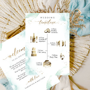 Turquoise, Green Wedding Welcome and Timeline Card