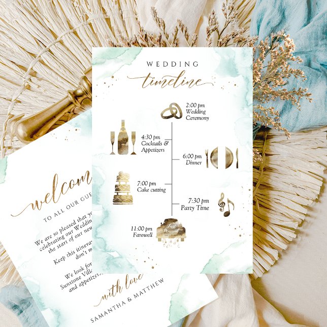 Turquoise, Green Wedding Welcome and Timeline Card (Creator Uploaded)