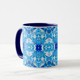 Turquoise, Grey and Cobalt Blue Tile Pattern Mug