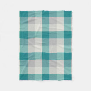 Turquoise, Grey, and Cream Plaid Fleece Blanket