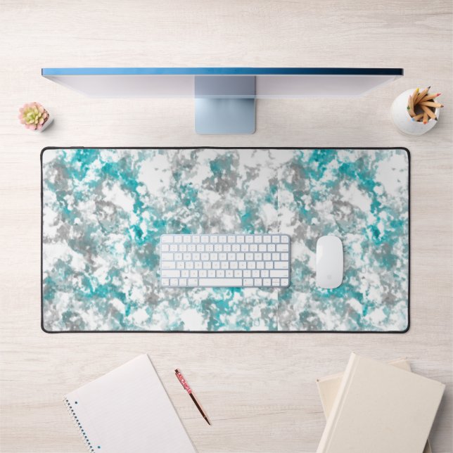 Turquoise grey and white abstract  desk mat (Office 1)