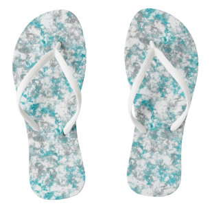 Turquoise grey and white marble flip flops