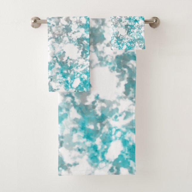 Turquoise grey and white marble texture bath towel set (Insitu)