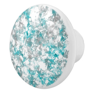 Turquoise grey and white marble texture ceramic knob