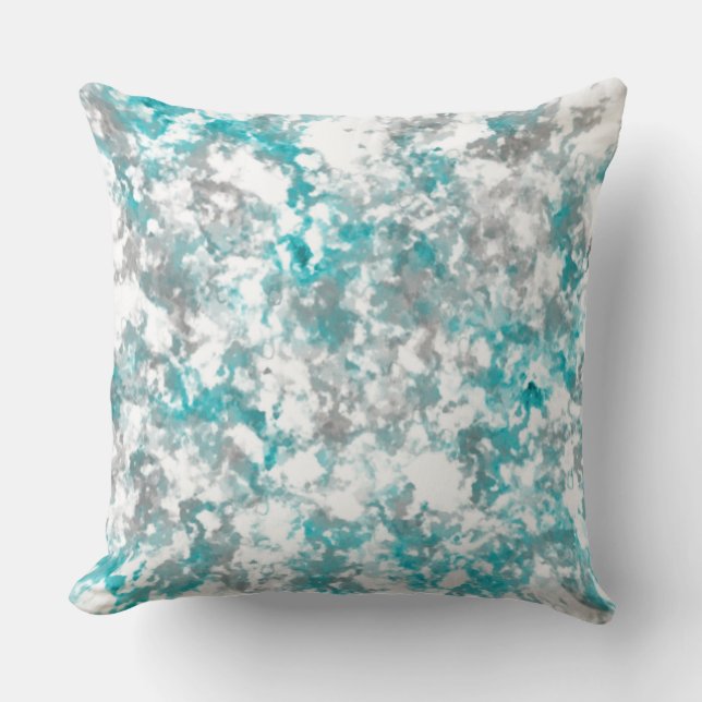 Turquoise grey and white marble texture cushion (Front)