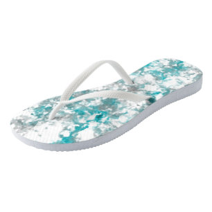 Turquoise grey and white marble texture flip flops