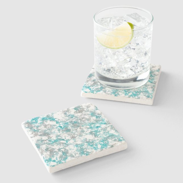 Turquoise grey and white marble texture stone coaster (Side)