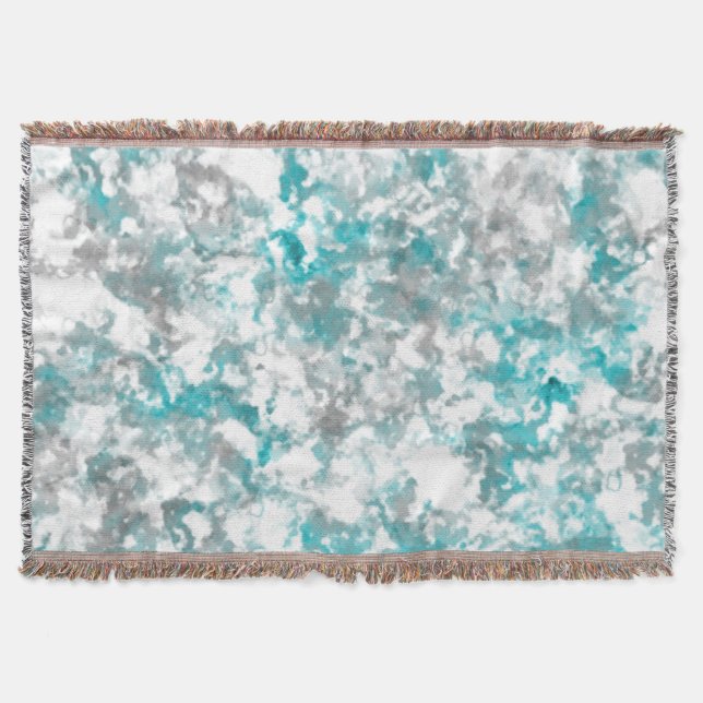 Turquoise grey and white marble texture throw blanket (Front)