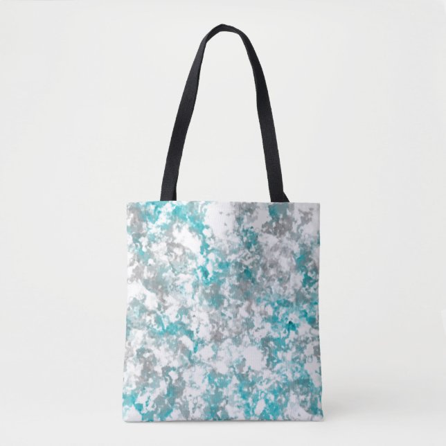 Turquoise grey and white marble texture tote bag (Front)