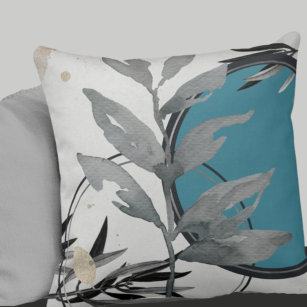 Turquoise & Grey Artistic Abstract Watercolor Cushion