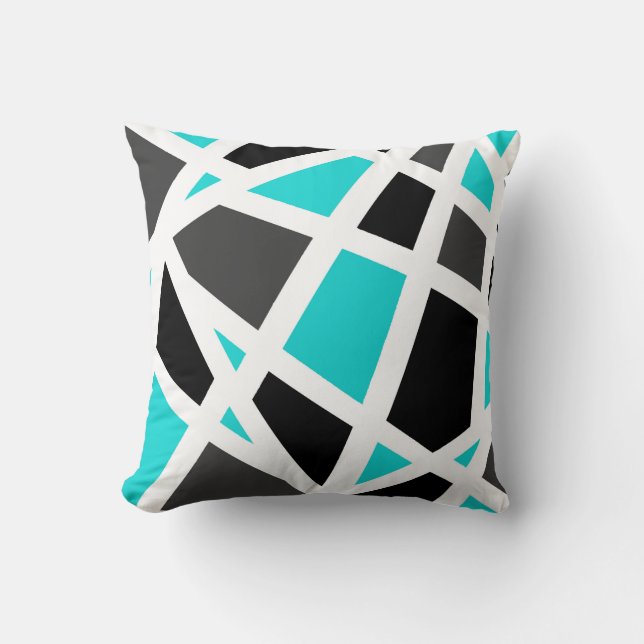 Turquoise Grey Black White Geometric Cushion (Front)