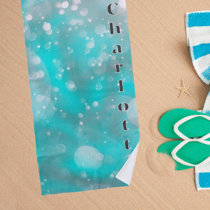 Turquoise grey bubbles name beach towel