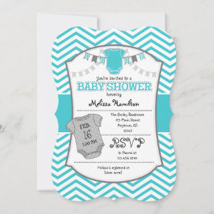Turquoise Grey Chevron Baby Shower Invitation