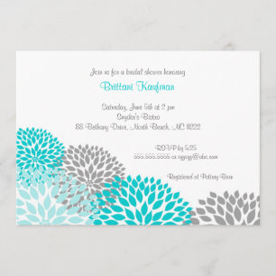 Turquoise & Grey Dahlia Bridal Baby Shower Invite