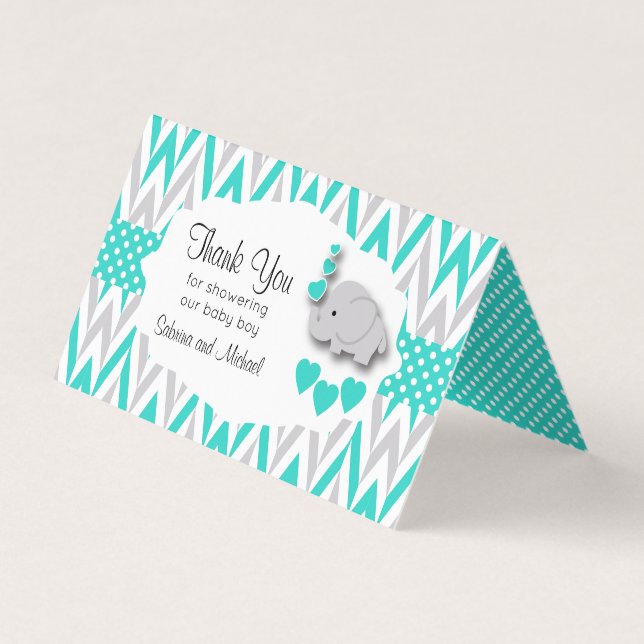 Turquoise Grey Elephant Baby Shower |  Bag Toppers Business Card (Front)