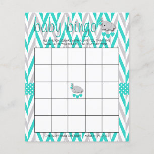Turquoise & Grey Elephant Baby Shower - Bingo Flyer