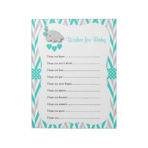 Turquoise & Grey Elephant Baby Shower - Wishes Notepad