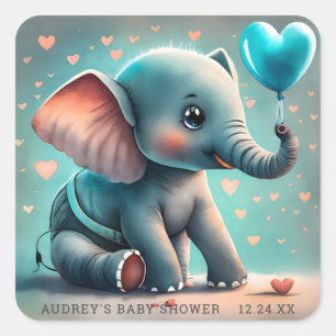 Turquoise Grey Elephant Boy Baby Shower Stickers