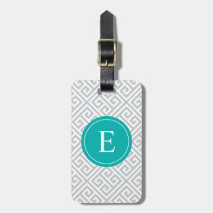 Turquoise & Grey Greek Key   Luggage Tag