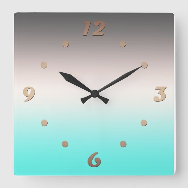 Turquoise grey Ombre Square Wall Clock (Front)