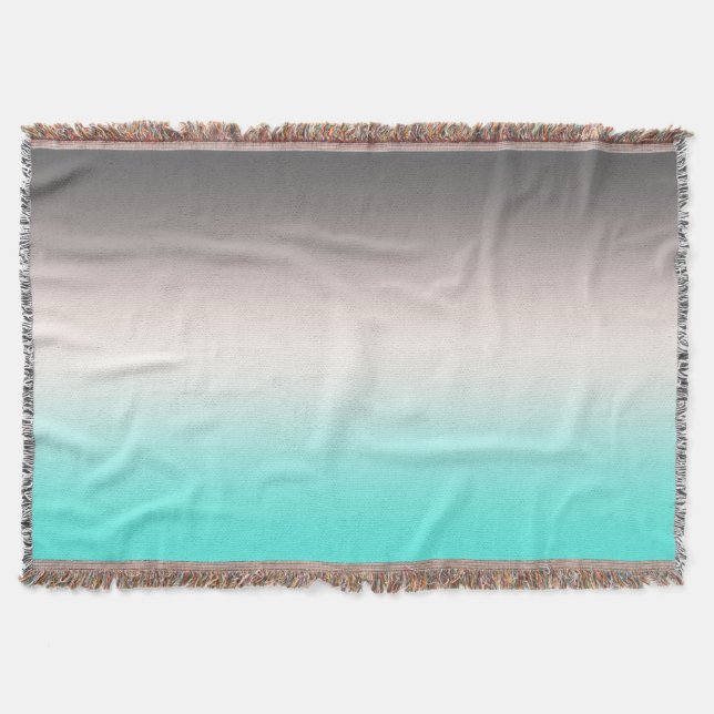 Turquoise grey Ombre Throw Blanket (Front)