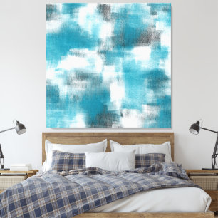 Turquoise Grey White Abstract Canvas Print
