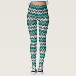 Turquoise Grey White Chevron Modern Leather Leggings
