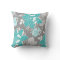 Turquoise Grey White Floral Decorative Pillow
