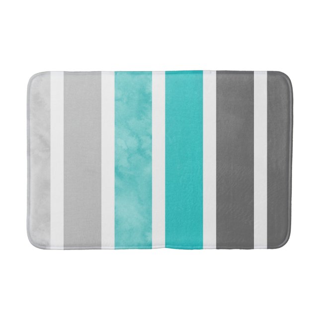 Turquoise Grey White Stripes Bath Mat (Front)