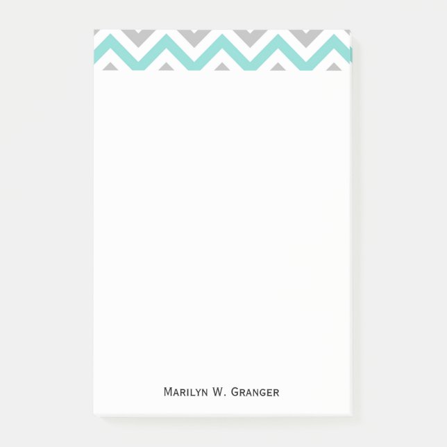 Turquoise, Grey, Wht Large Chevron ZigZag Pattern Post-it Notes (Front)