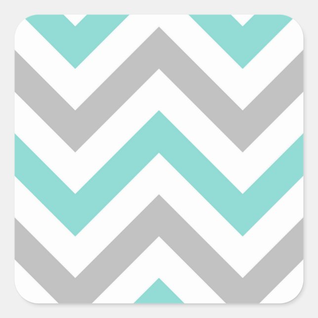 Turquoise, Grey, Wht Large Chevron ZigZag Pattern Square Sticker (Front)