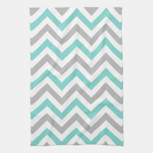 Turquoise, Grey, Wht Large Chevron ZigZag Pattern Tea Towel