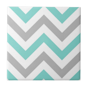 Turquoise, Grey, Wht Large Chevron ZigZag Pattern Tile
