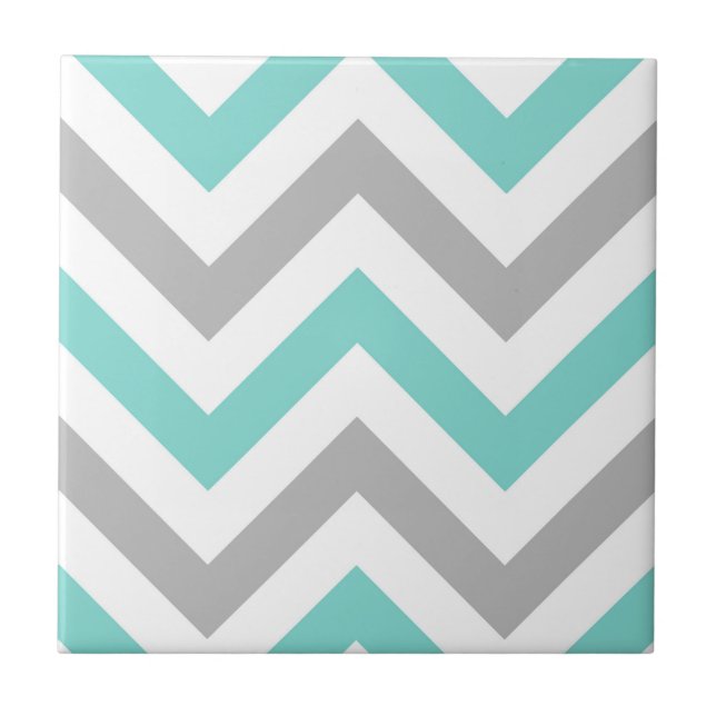 Turquoise, Grey, Wht Large Chevron ZigZag Pattern Tile (Front)