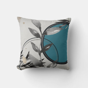 Turquoise & Grey Zen Watercolor Leaves Cushion