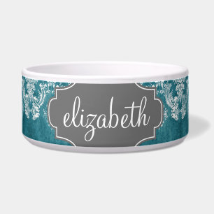Turquoise Grungy Damask Pattern Custom Text