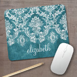 Turquoise Grungy Damask Pattern Custom Text Mouse Mat<br><div class="desc">A vintage pattern with a chalkboard and lace design. Look closely to the flowers and leaves.A trendy design with jewel tone colors and elegance. Items are easier to customize when you replace all text and photos first. If your art still needs to be adjusted, click on the Customize This button....</div>