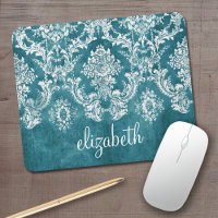 Turquoise Grungy Damask Pattern Custom Text