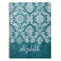 Turquoise Grungy Damask Pattern Custom Text