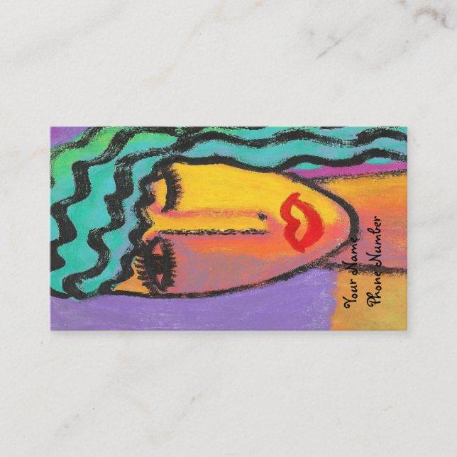 Turquoise Hair Abstract Portrait of a Woman Business Card (Front)
