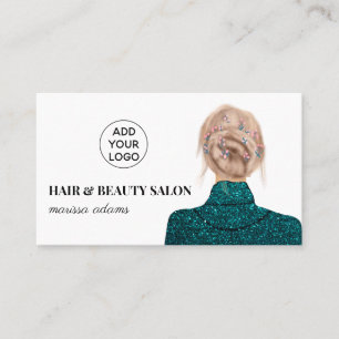 Turquoise hair beauty salon fashion illustration business card