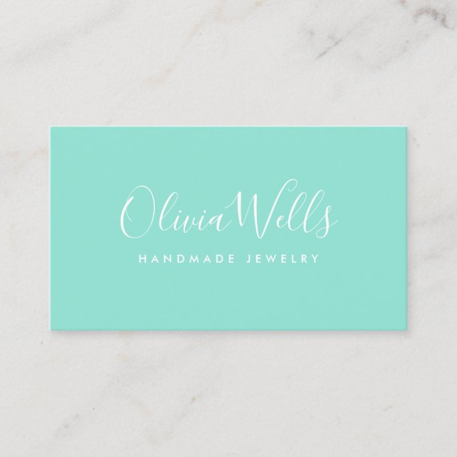 Turquoise Handwritten Script Social Media Icons Business Card (Front)