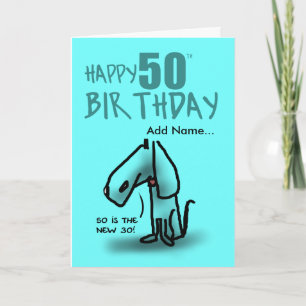 Turquoise happy 50th birthday cartoon dog card